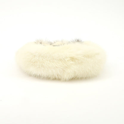 FENDI Seleria Leather Fur Flower Motif Kiss Lock Pouch Hand Bag 8BK048