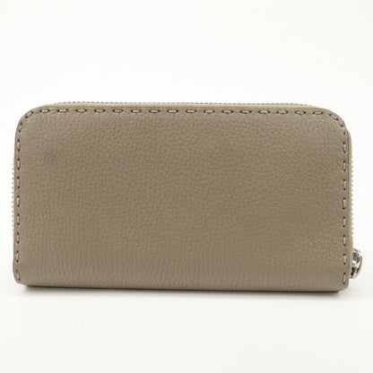 FENDI Selleria Leather Zip Around Long Wallet Greige 8M0374