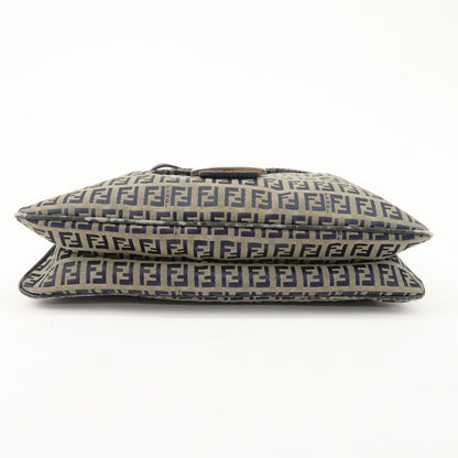 FENDI Zucchino Canvas Leather Shoulder Bag Hand Bag Grey Navy 26796