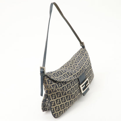 FENDI Zucchino Canvas Leather Shoulder Bag Hand Bag Grey Navy 26796