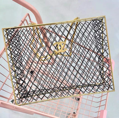 Chanel Rare Spring 1997 Runway Gold Cage Large Shopping Tote Bag