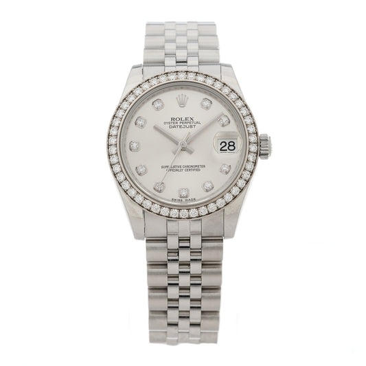 Stainless Steel 18K White Gold Diamond Bezel 31mm Oyster Perpetual Datejust Watch Silver 278384RBR