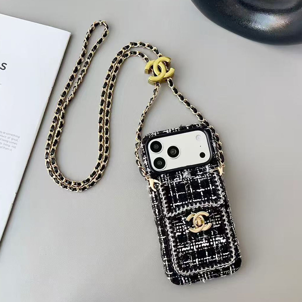 Chanel Style Tweed Quilted Card Holder Wallet Luxury Phone Case