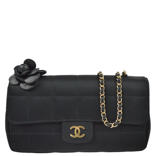 Chanel Black Satin Camellia Choco Bar Shoulder Bag