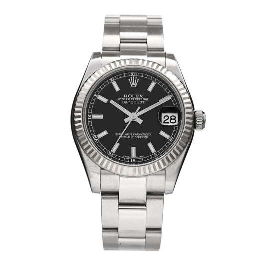 Stainless Steel 18K White Gold 31mm Oyster Perpetual Datejust Watch Black 178274