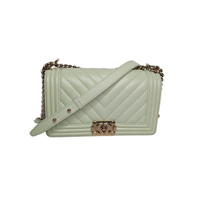 Chanel bag Caviar Chevron Quilted Medium Boy Flap Light Green