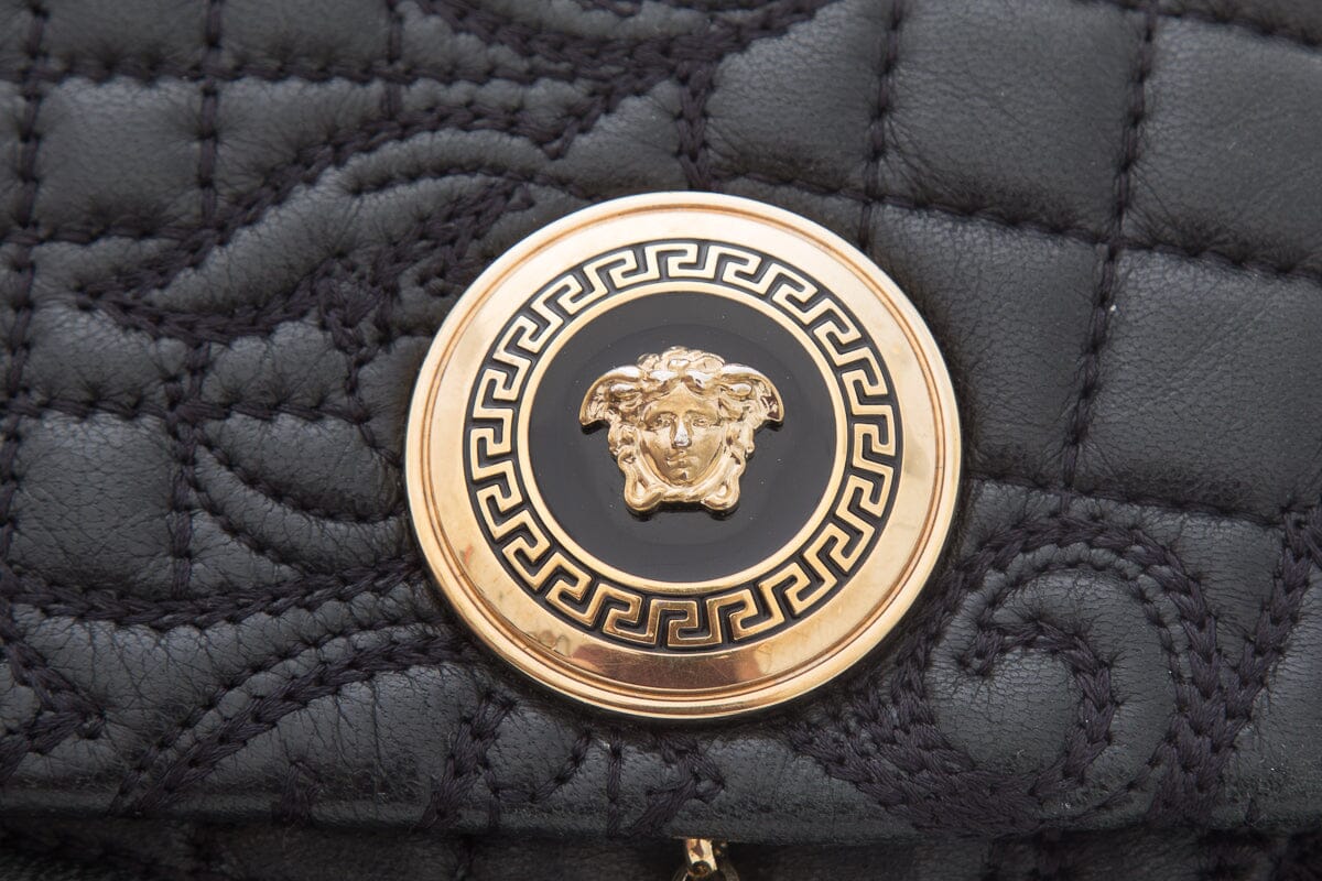Versace Black Quilted Paisley Crossbody Handbag
