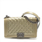Chanel Boy Leather Silver Chain Shoulder Bag