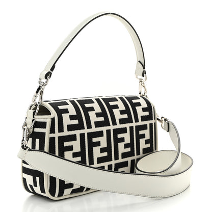 Fendi Canvas Vitello King FF Embroidered Baguette White Black