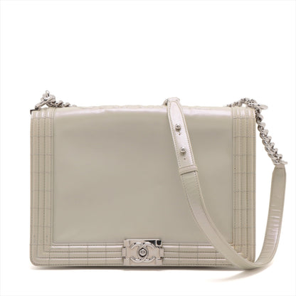 Chanel Boy Leather White Silver Pearl Chain Shoulder Bag Style 2
