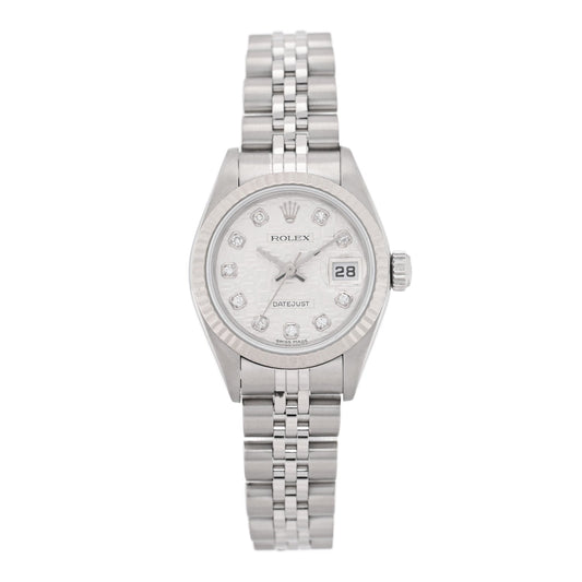 Stainless Steel 18K White Gold Diamond 26mm Oyster Perpetual Datejust Watch Silver Jubilee 79174