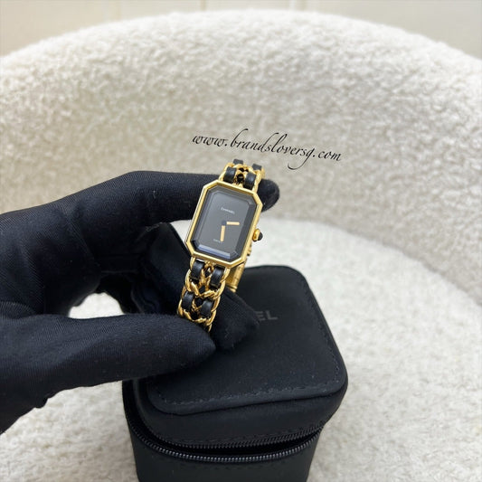 Chanel Vintage Premiere Watch in 24K Gold Plated HW and Black Leather Size M