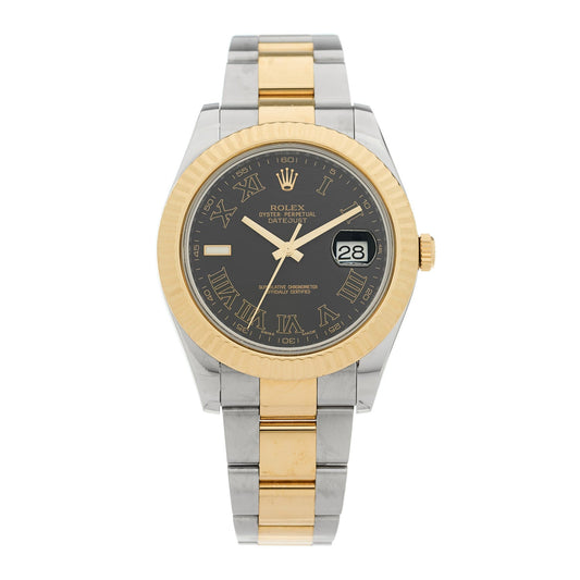 Stainless Steel 18K Yellow Gold 41mm Oyster Perpetual Datejust II Watch Black Roman 116333