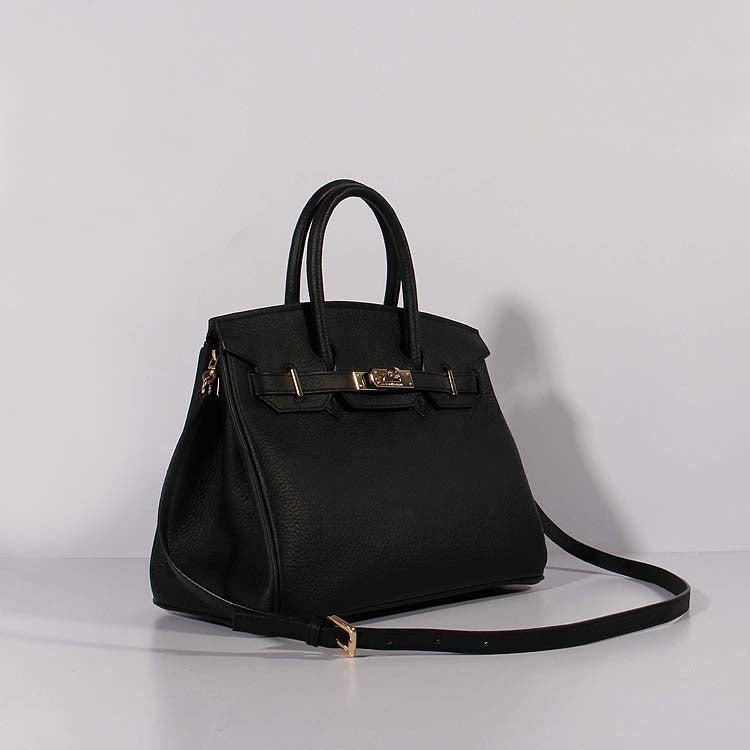 Luxury Hermes 30Cm Birkin Bag Togo Leather With Strap Black Gold