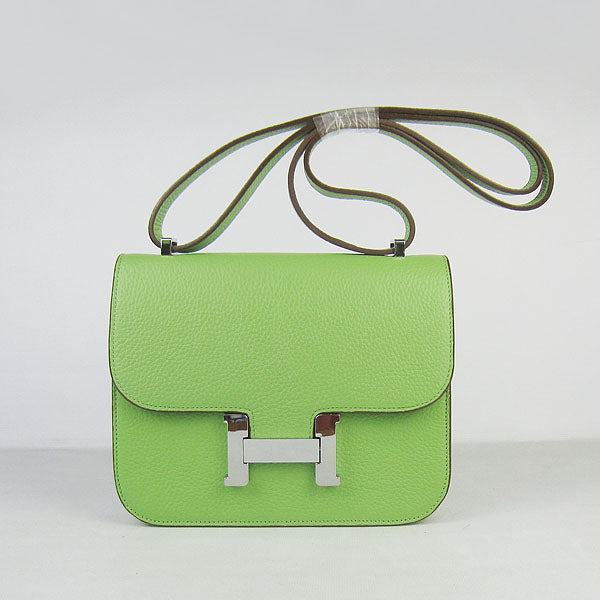 Luxury Hermes Constance Cowskin Leather Bag Green Silver