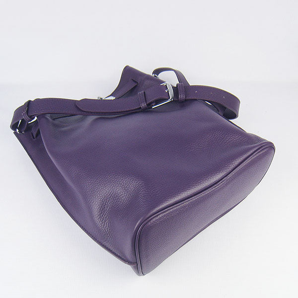 Luxury Hermes Nappa Leather Shoulder Bag Purple Silver