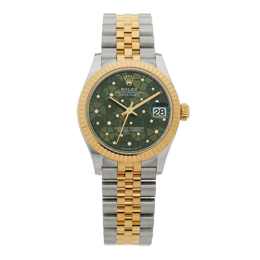 Stainless Steel 18K Yellow Gold Diamond 31mm Oyster Perpetual Datejust Watch Green Floral 278273