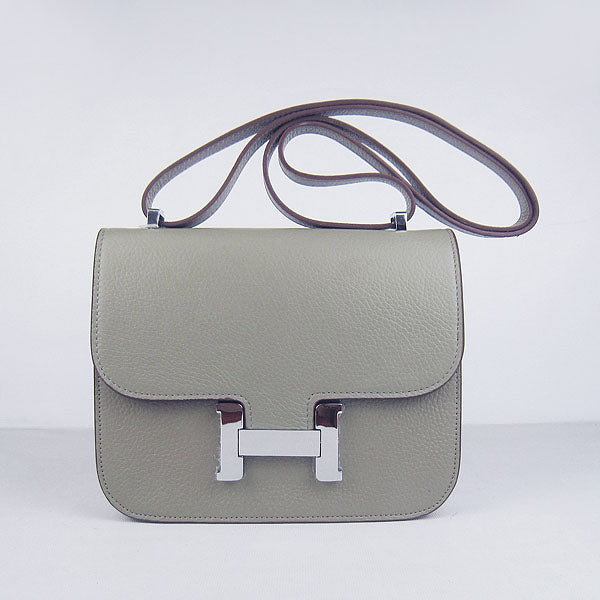 Luxury Hermes Constance Cowskin Leather Bag Khaki Silver