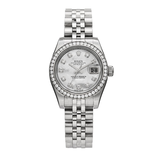 Stainless Steel 18K White Gold Diamond Mother of Pearl 26mm Oyster Perpetual Datejust Watch 179384