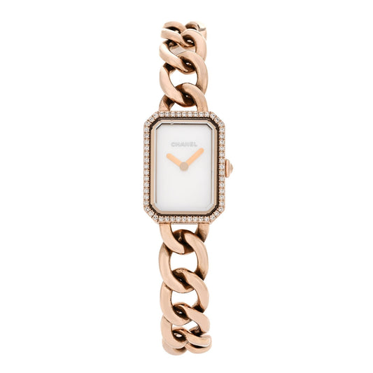 18K Beige Gold Diamond Bezel Mother of Pearl 16mm Chain Premiere Quartz Watch