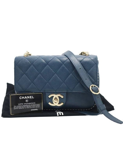 Chanel Blue Caviar CC Logo Small Gold Stud Chain Shoulder Bag 24th Chanel