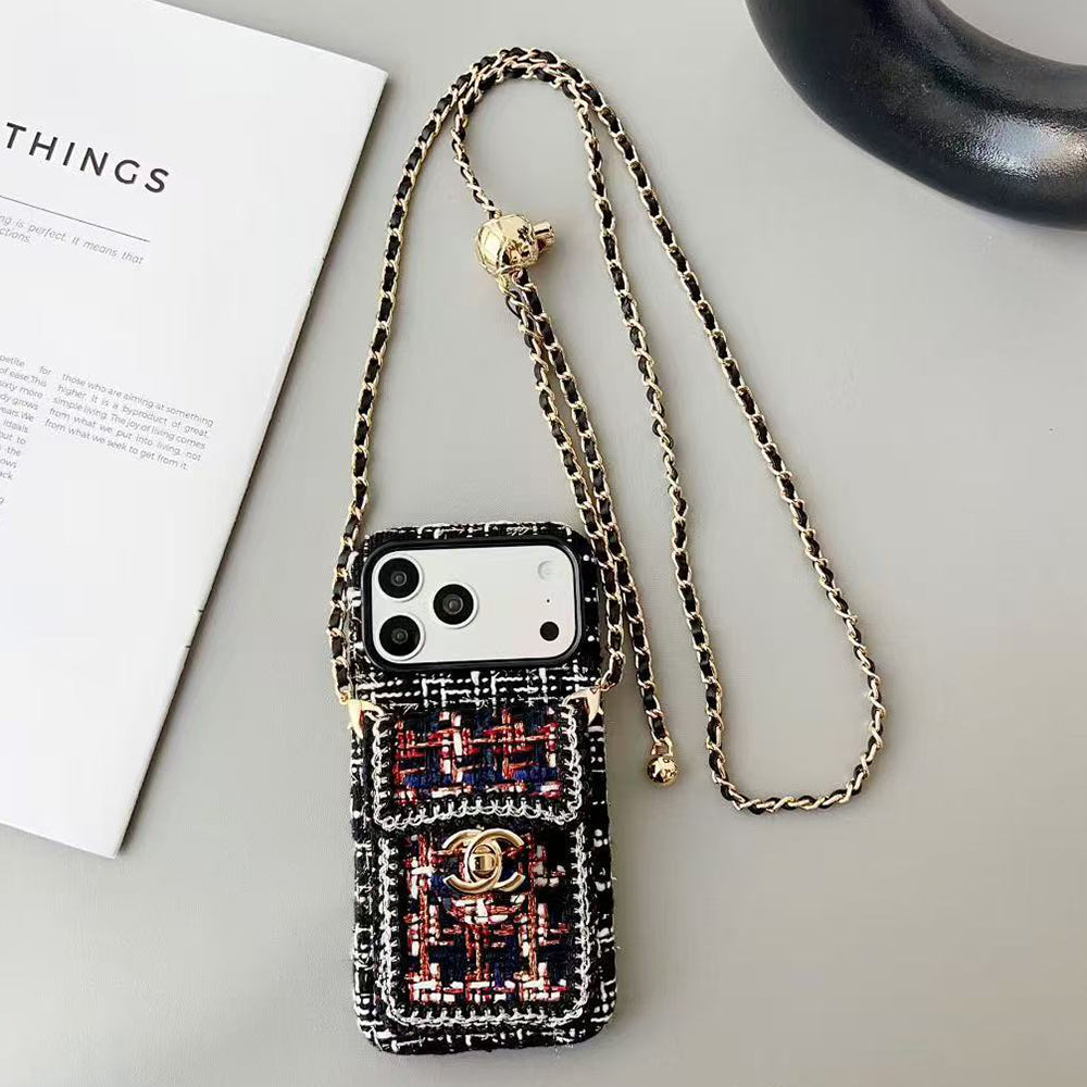 Chanel Style Tweed Quilted Card Holder Wallet Luxury Phone Case