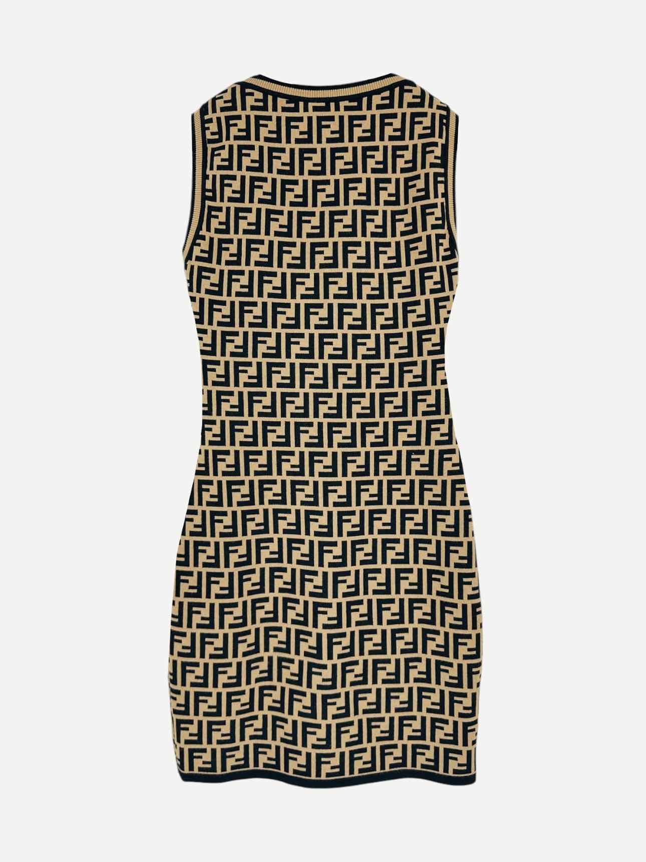 FENDI Beige & Black FF Motif Size Small Short Dress