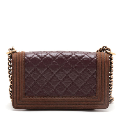 Chanel Boy Chanel Leather X Chain Shoulder Bag Bordeaux X Brown G 18th