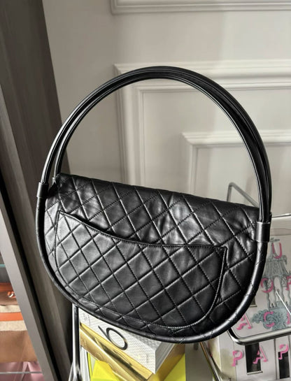 Chanel Black Quilted Lambskin Medium Hula Hoop Bag Silver Hardware 2013