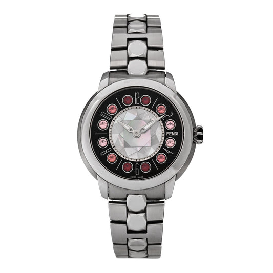 Stainless Steel Mother of Pearl Topaz Spinel 38mm Ishine Rotating Gem Two Tone Quartz Watch Black