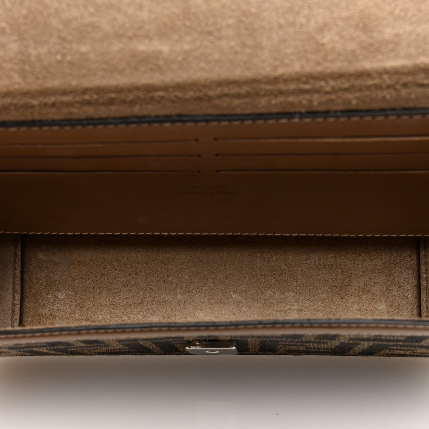 Fendi Recycled Fabric Jacquard Vitello King FF 1974 Baguette Soft Trunk Phone Pouch Tobacco Moro Sand