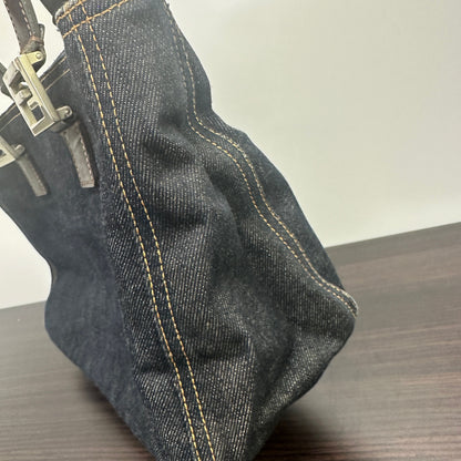 Fendi Blue Denim and Brown Leather Tote Bag Handbag LB115495
