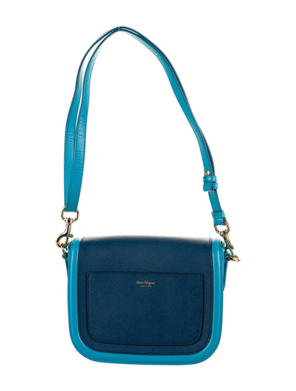 Ferragamo Greta Blue Cross Grain Calf Leather Gancini Crossbody Bag