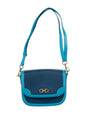 Ferragamo Greta Blue Cross Grain Calf Leather Gancini Crossbody Bag