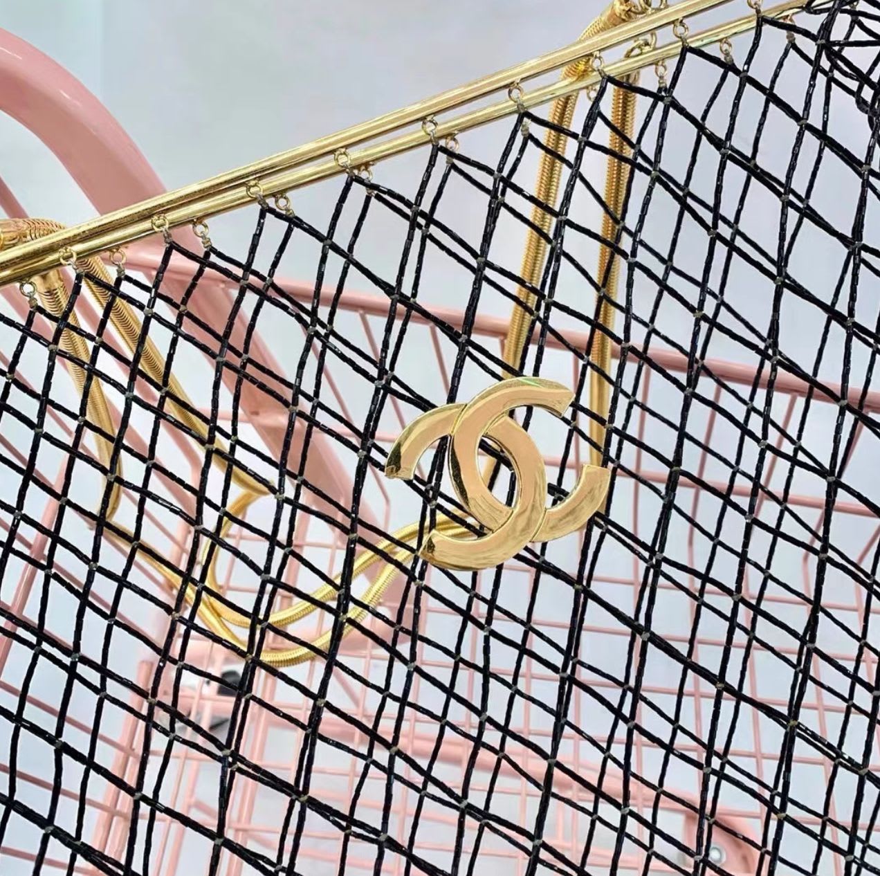 Chanel Rare Spring 1997 Runway Gold Cage Large Shopping Tote Bag
