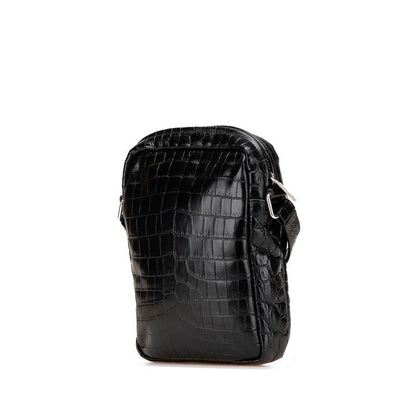 Saint Laurent Sid Croco Embossed Leather Shoulder Bag