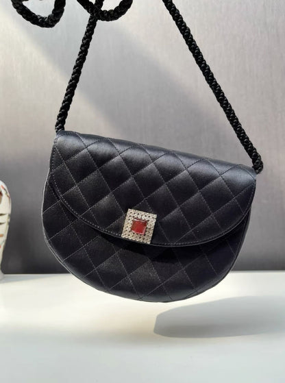 Chanel Diamond Satin Half Moon Bag