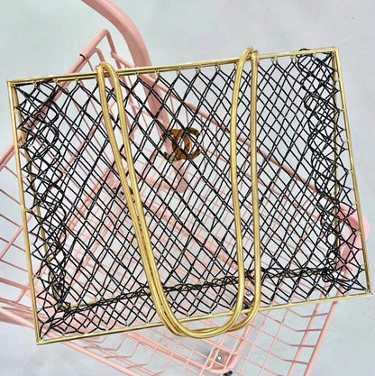 Chanel Rare Spring 1997 Runway Gold Cage Large Shopping Tote Bag