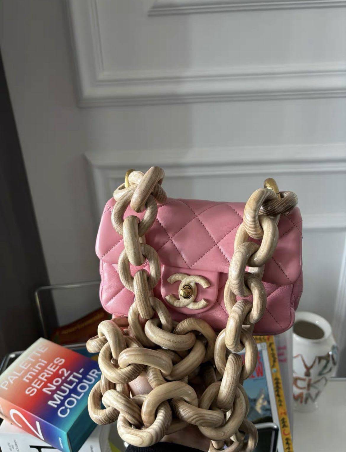 Chanel Pink Cc Wood Chain Mini Bag