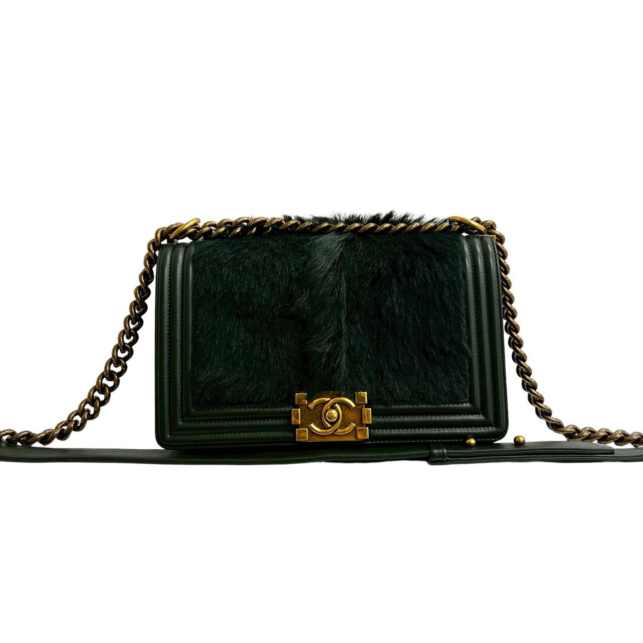 Chanel Boy Chanel Lambskin Rabbit Fur Shoulder Bag
