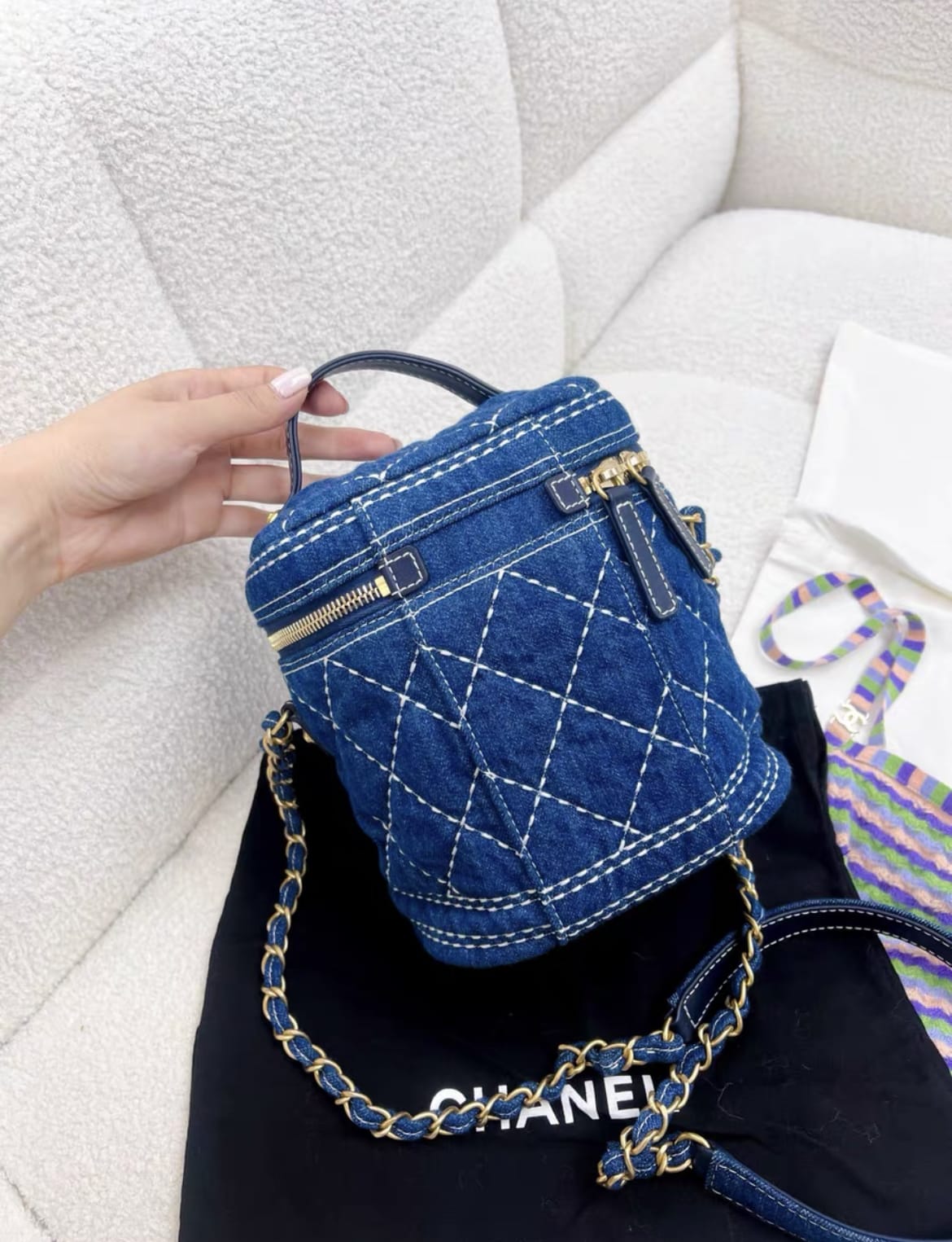 Chanel Vanity Leather Blue Clutch