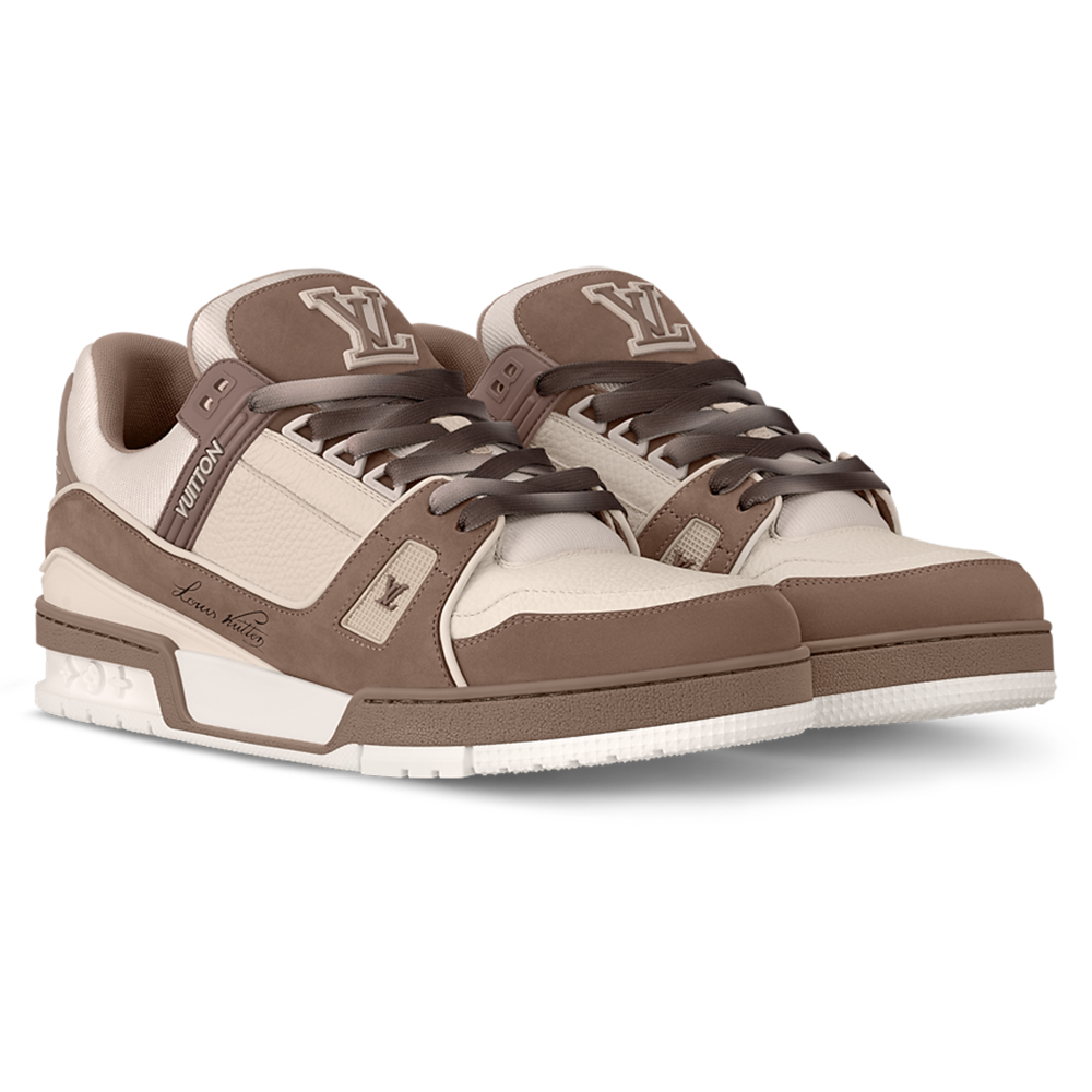 LV Trainers Nubuck & Grained Calf Leather Taupe Brown