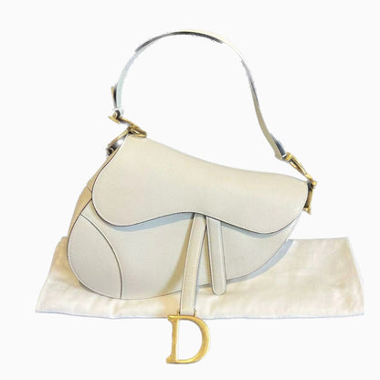 Dior Saddle White Medium Grained Leather Handbag like new