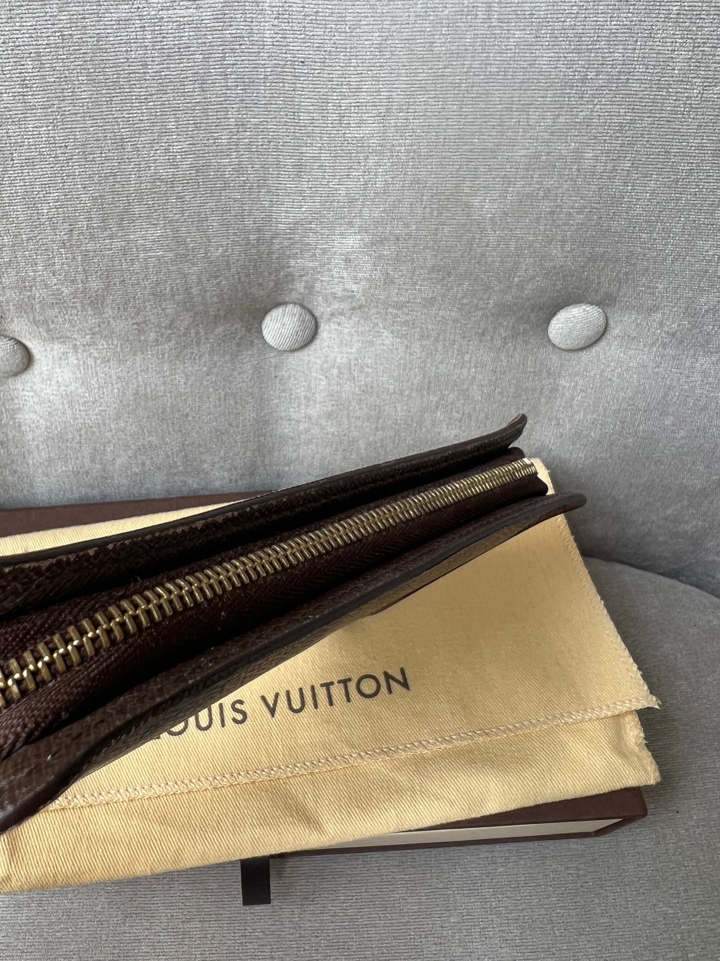Louis Vuitton Zip Around Wallet in Damier Ebene and Brown