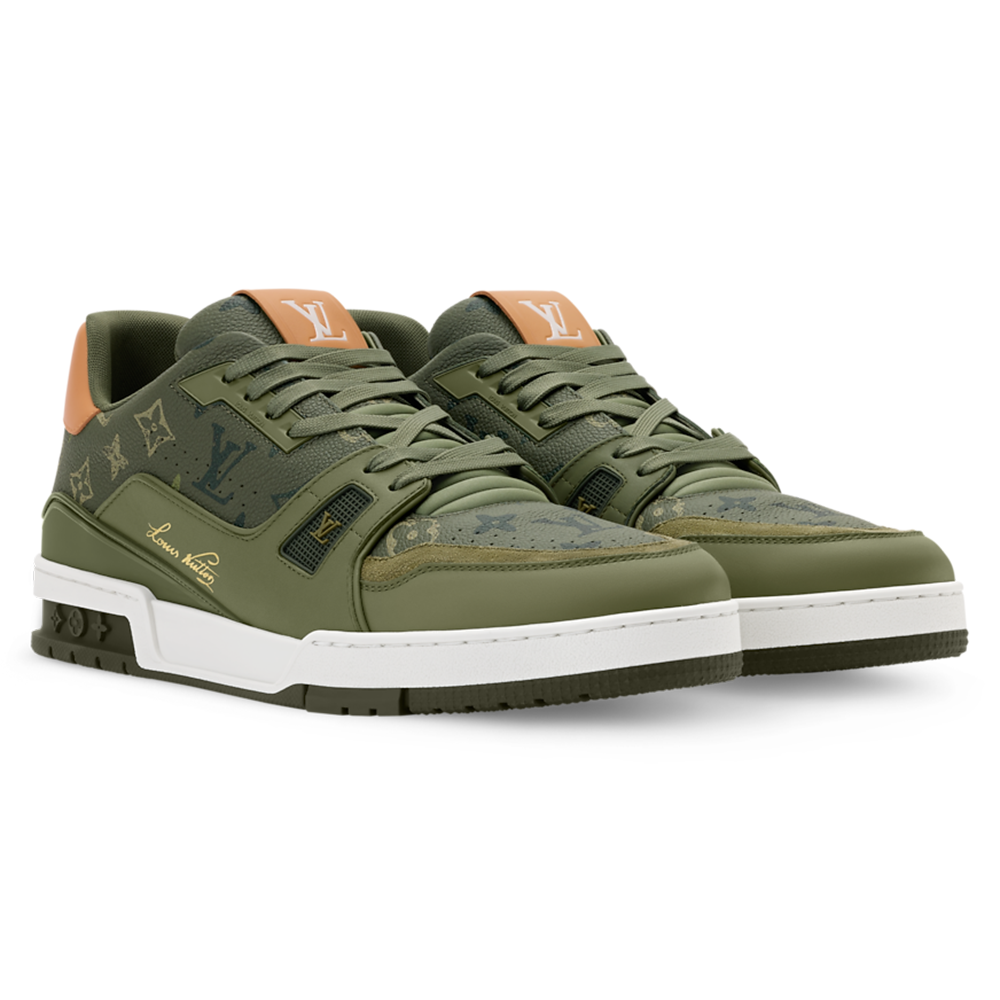 LV Trainer Sneaker Grained Calf Leather Khaki Green