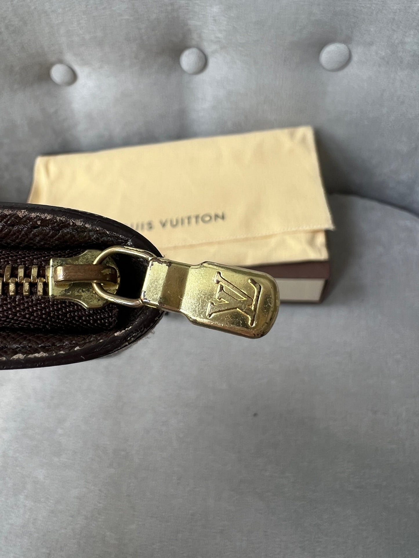 Louis Vuitton Zip Around Wallet in Damier Ebene and Brown