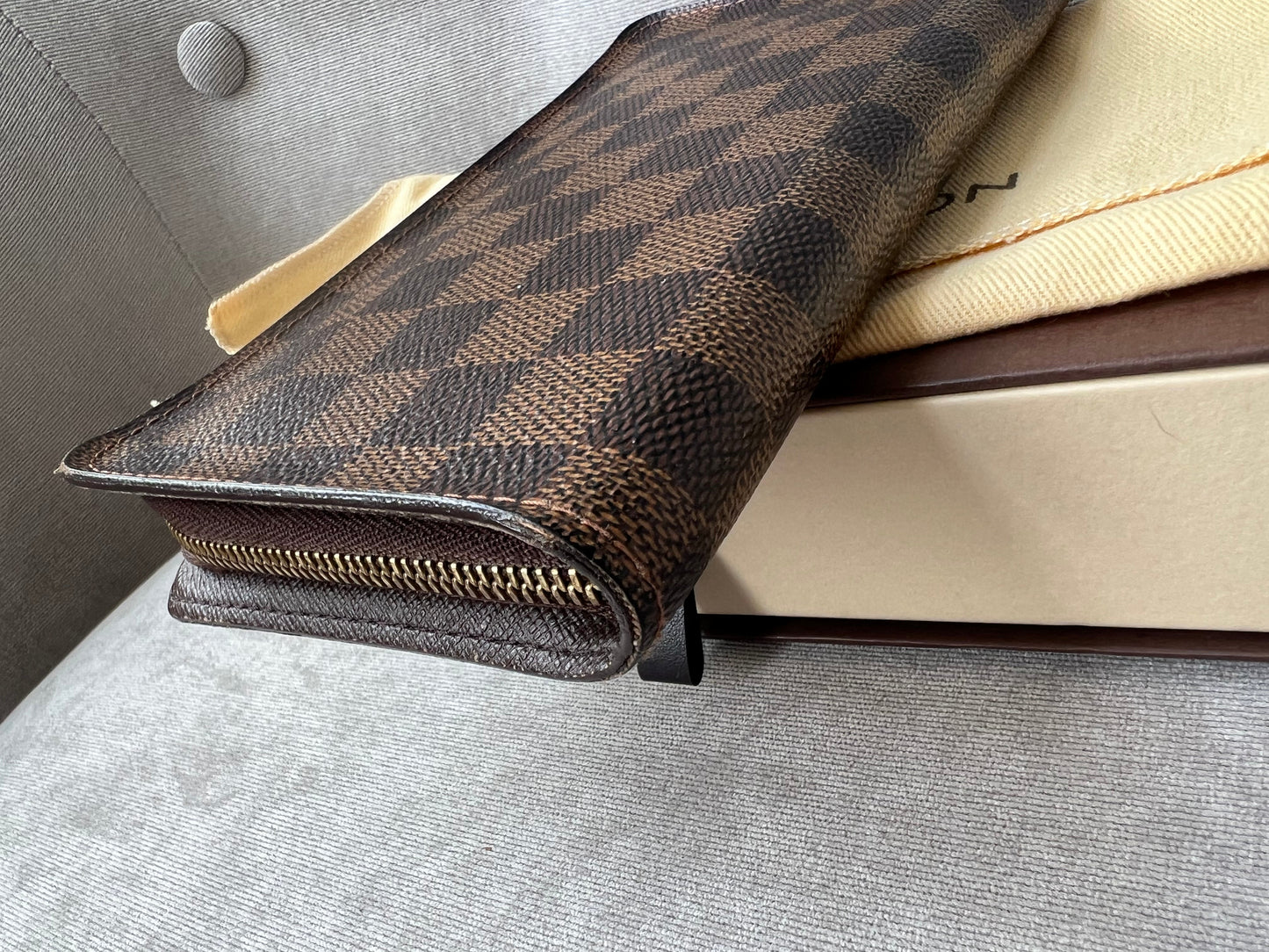 Louis Vuitton Zip Around Wallet in Damier Ebene and Brown