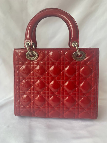 Lady Dior Medium Bag Red Patent Leather