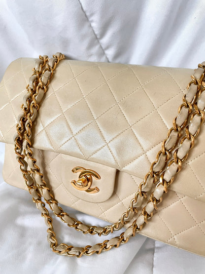 Chanel Beige Lambskin Double Flap Bag