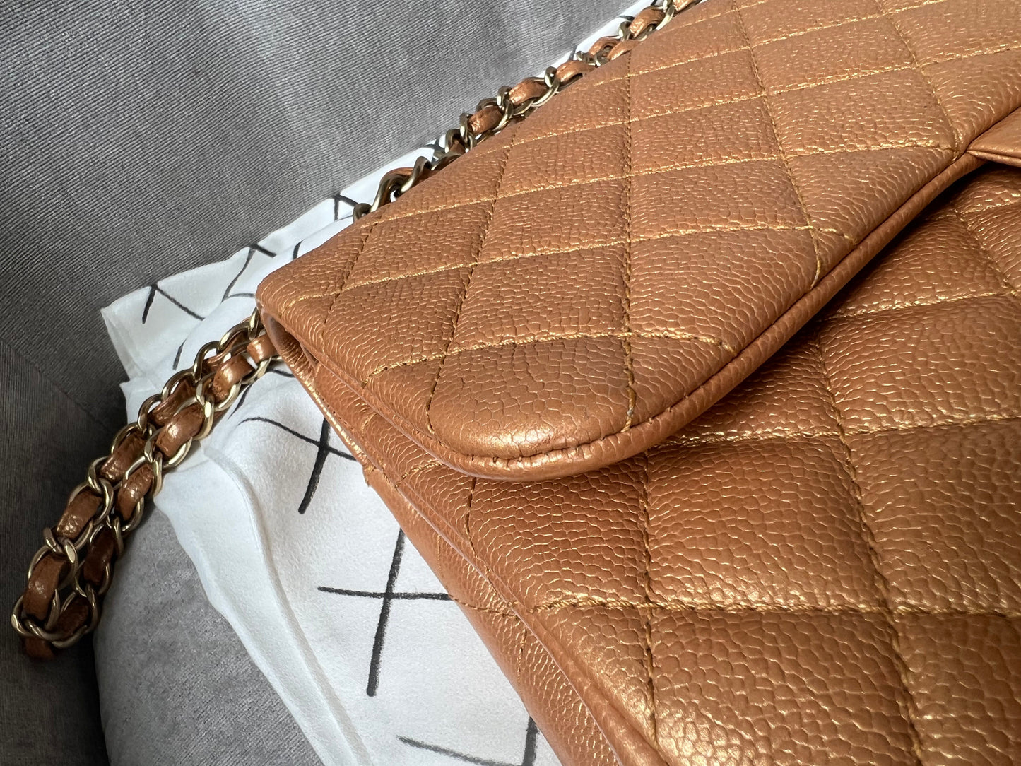 Chanel Jumbo Double Flap in Gold Caviar (RRP £9,670)